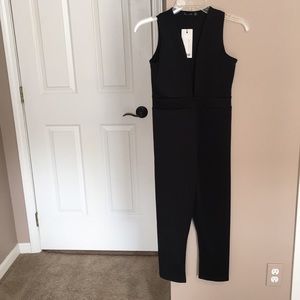 Low neck petite capri black jumpsuit